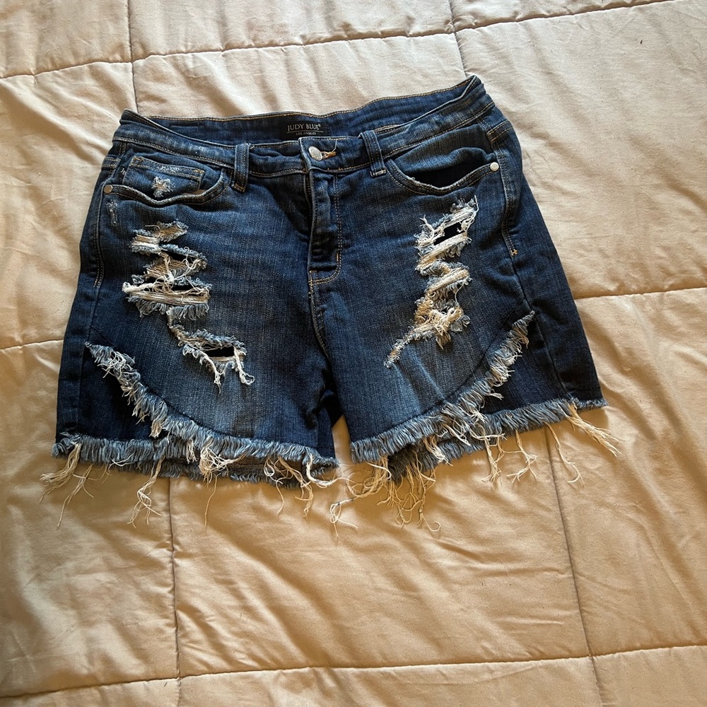 Judy Blue Distressed Dark Blue Denim Jean Shorts